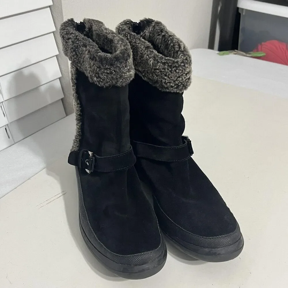 Stuart Weitzman Boots Womens Size 9.5 Black Suede Shearling Lined Zip Winter